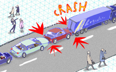 How a crash might happen if you stop too close in slow-moving traffic