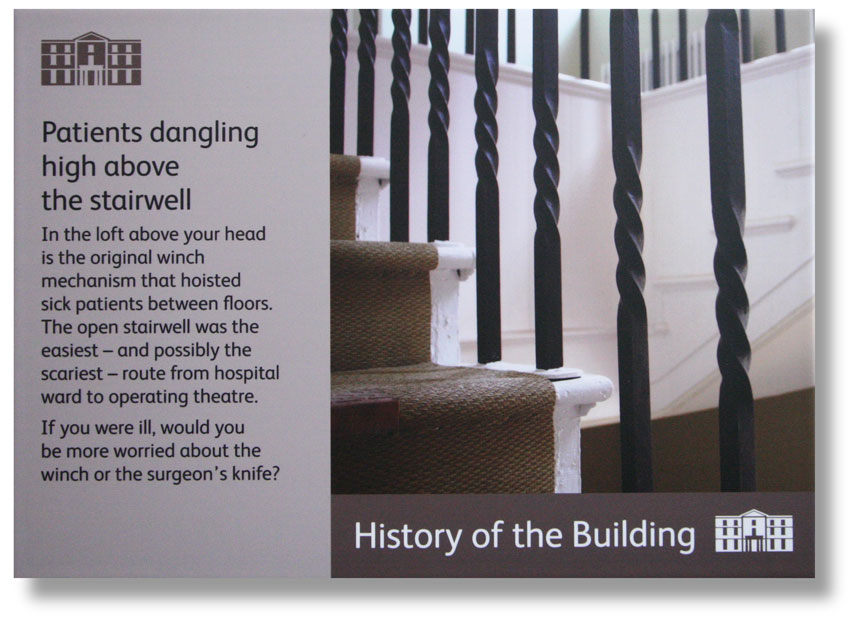 Interpretation copywriting: Peterborough Museum panel about the winch that lifted patients up the stairwell