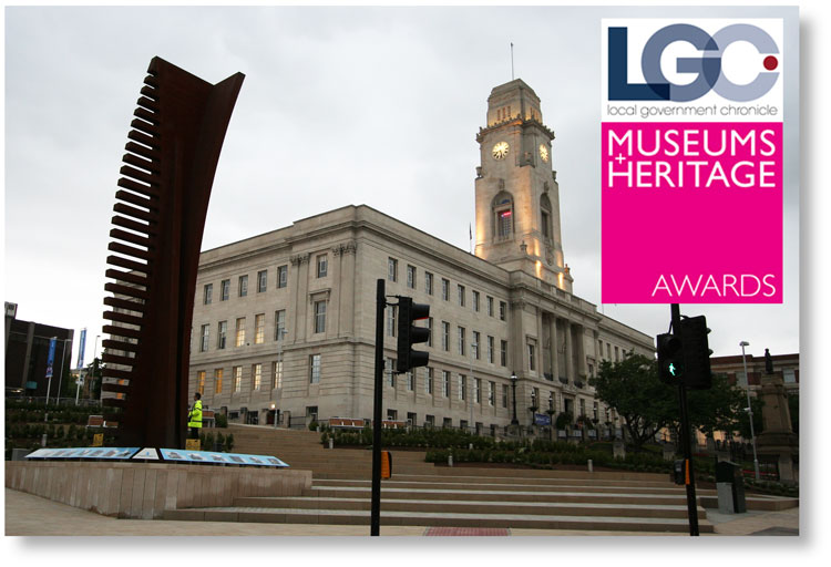 Heritage copywriter: Barnsley town hall with an overlay of awards won by the Experience Barnsley museum