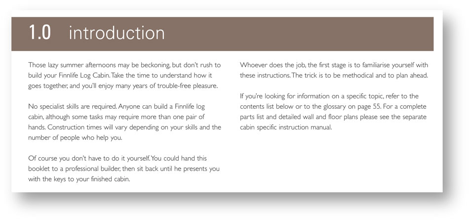 Instructions copywriter: introduction to the instructions for building a Finnforest log cabin