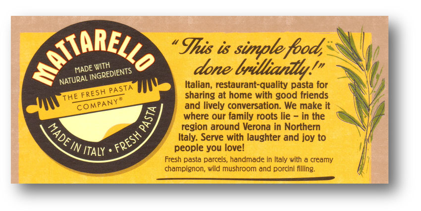 Food packaging copywriter: detail from Matarello packaging by the Fresh Pasta Company