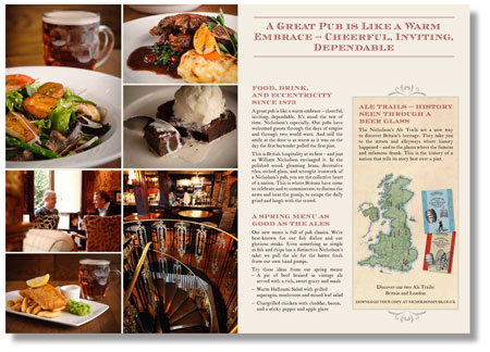 Hospitality copywriting for a spread from a seasonal cask-ale brochure for Nicholson's pubs