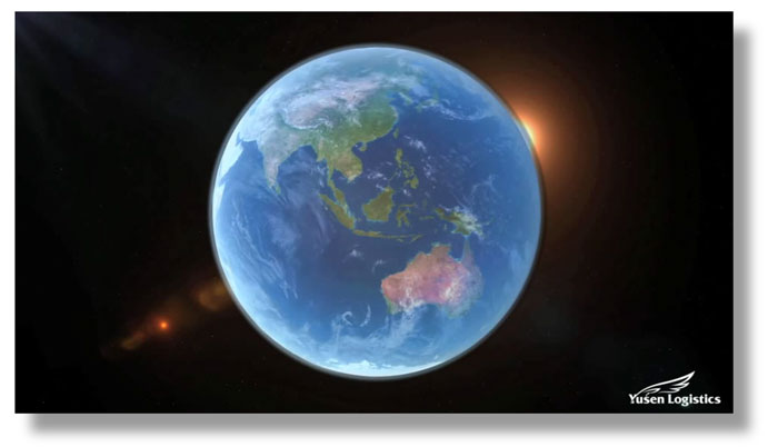 Corporate video scriptwriting showing the earth in space from the Yusen Global News video