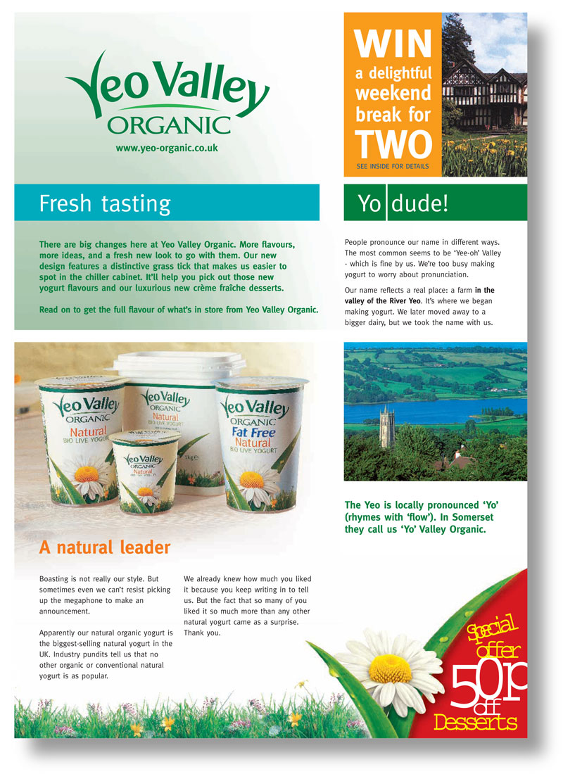 Tone-of-voice copywriter: a page from a Yeo Valley Organic newsletter