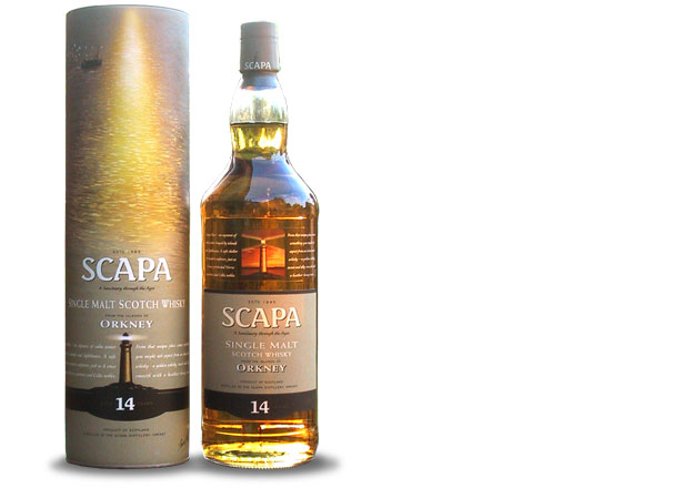 Whisky packaging copywriter: bottle of Scapa single malt and cardboard presentation tube