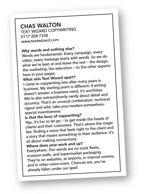 Text Wizard Copywriting entry in Bristol Life