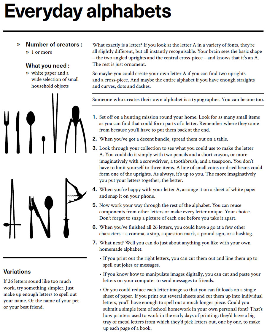 Instructions for art activity, Everyday alphabets