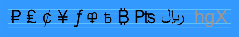 A string of currency symbols